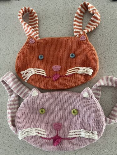 BLABLA Knit Kitty Backpack ORANGE Striped Cotton